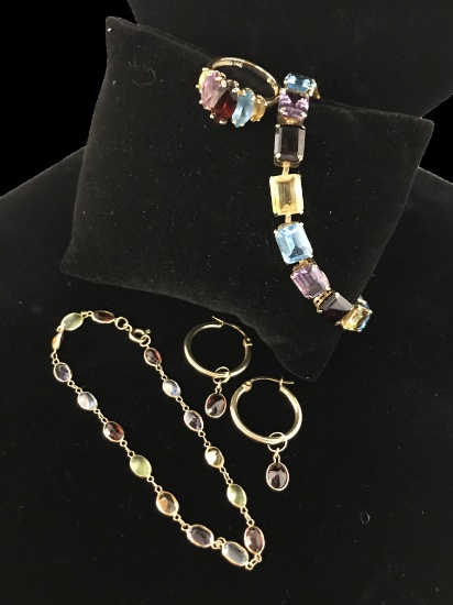 Collection of Multicolored Gemstone Jewelry Set in 10KT & 14KT Yellow Gold