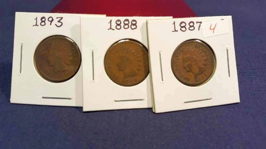 1887, 1888, 1893  Indian Head Cents