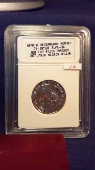 2007 .999 Silver  Enhanced James Madison Pres $