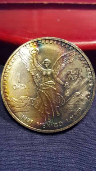 1995 Beautiful Toning!!!! 1ozt .999 Silver Mexican Libertad