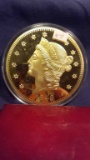 Large Coaster Size Gold Plated Copy of 1847 $20 Liberty