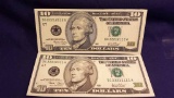 2—UNC 2003 $10 Bills in consec #'s