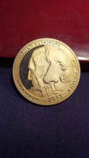 2013-S Mt Rushmore Proof Quarter Cameo—Gold toning