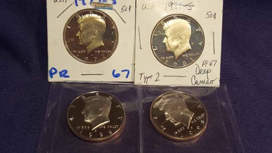 1977-S, 1981-S, 1996-S, 1998-S Proof Kennedy Halves