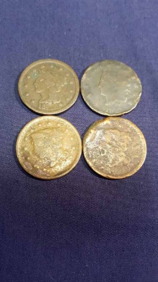 4—Damaged Large Cents—1x 1828 & Rest are no dates
