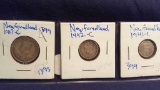 Newfoundland Dimes 1942-C, 5-Cent 1941-C, Quarter 1917-C