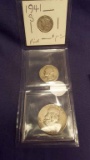 Mercury Dime 1941-S, Washington Quarter 1935 & Franklin Half 1950-D