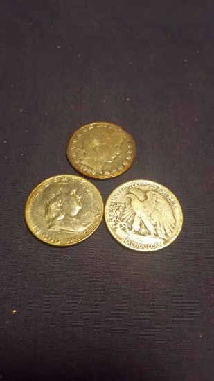 3—Half Dollars 1951-S, 1942, 1900-S(Cleaned)