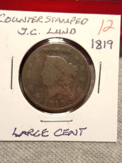 1819 CounterStamped J.C. Lund  Large Cent