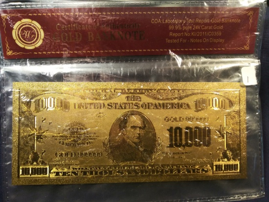 99.98 Pure 24k Gold Select $50/$500/$1000/$5000/$10,000 Banknote w/ C of A