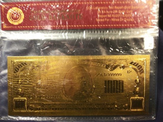 99.98 Pure 24k Gold Select $50/$500/$1000/$5000/$10,000 Banknote w/ C of A