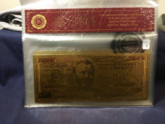 99.98 Pure 24k Gold Select $50/$500/$1000/$5000/$10,000 Banknote w/ C of A