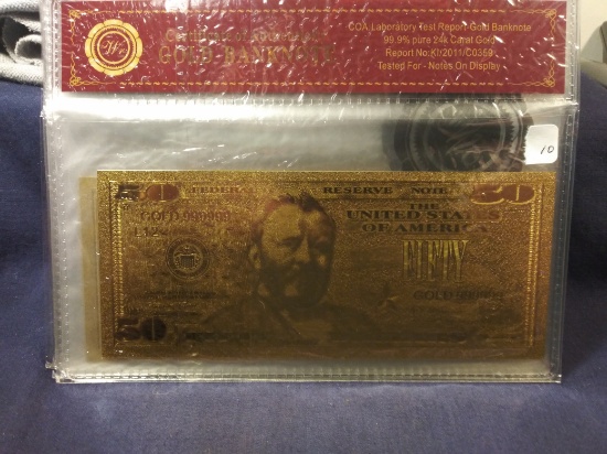 99.98 Pure 24k Gold Select $50/$500/$1000/$5000/$10,000 Banknote w/ C of A