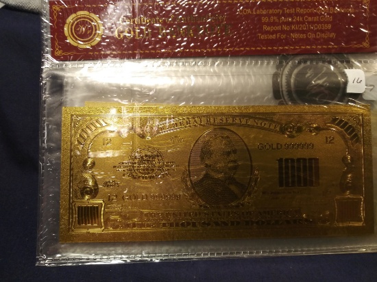 99.98 Pure 24k Gold Select $50/$500/$1000/$5000/$10,000 Banknote w/ C of A