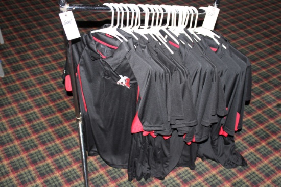 Lot Of (25) Ladies "x1" Racing" Polo Shirts, Includes Clothing Rack