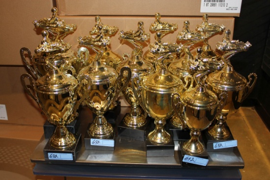 Lot of (12) Brass Base, Plastic Top Karting Trophies.