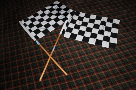 Lot of (2) Checkered Flags with poles