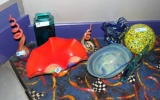 Lot of (9) Pc Colored Glassware, Decorative Style