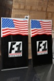 Lot of (2) F1 Boston Plexiglass Signs with American Flag Background. 28” W x 49” L.