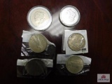 3 Morgan and 3 Peace Silver Dollars