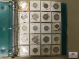 3 ring binder with 2 pages of quarters and half dollars, with a 1963 5 dollar bill