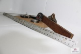 One Universal all angle level, 4 steel rules, 2 lufkin tape measures, 1 J. Roe and Sons measure