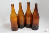 Four Pennsylvania amber quart beer bottles