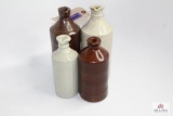 4 antique spout tip pottery jars 2 white 2 brown