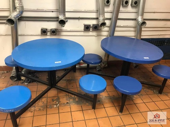 2 Round Tables w/ attached Stools