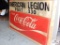 Single-sided, plastic Amercian Legion Post 330 Coke advertising sign