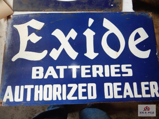 Exide porcelain single sided "Batteries Authorized Dealer" sign