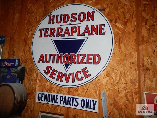 2 piece Hudson dealership porcelain double sided sign from Dale Huey Hudson in Fairmont, WV (3' 5"