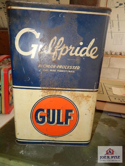 Gulfpride rectangular can advertising tin
