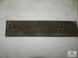 Logemann Brothers Co. early brass plaque