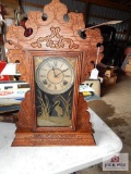 Oak spoon carved gingerbread mantle clock with key