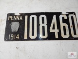 PA 1914 Porcelain License plate with keystone tag