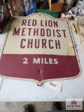 Metal Red Methodist Church sign