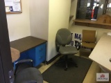 3 chairs, metal desk, and 2 drawer filing cabinet