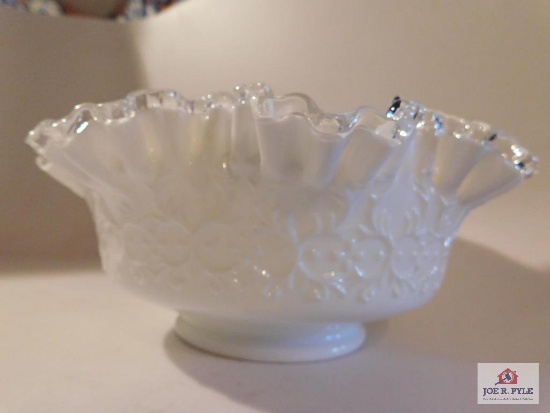 Signed Fenton silver crest bowl 9 and half inches across 4 and a half high
