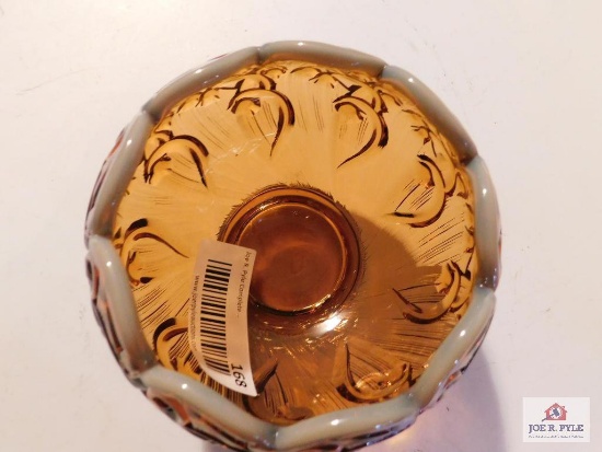 Dark brown signed FENTON BOWL with design, smoked color top 5 inches wide 4 inches tall