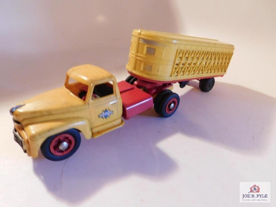 International truck and trailer signed Hubley kiddie toy U.S.A