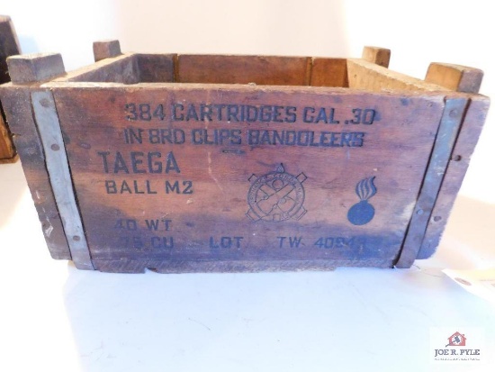 Wood Box Ordnance Corps USA Taega Ball, 384 Cartridges Cal Co