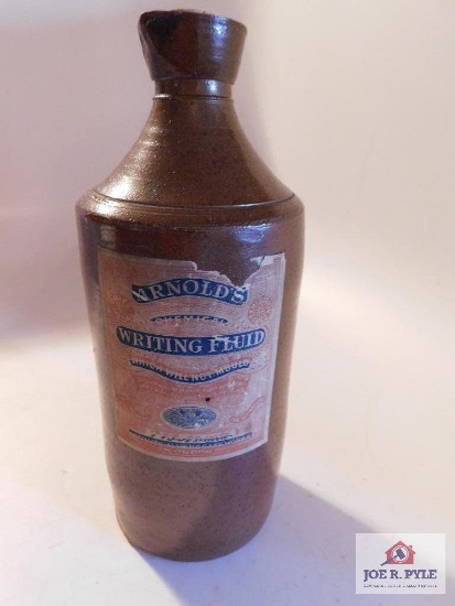 Arnolds Writing fluid stone bottle by J. Bourne and Son's with cork