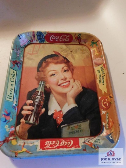 Coca Cola Tray, Lady holding Coke Bottle