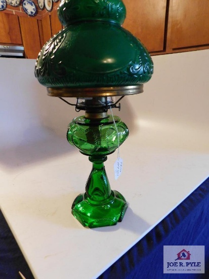The Waterbury Co. Green Heart Oil Lamp Signed