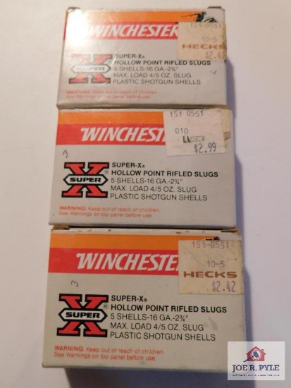 3 Box's of 5-15 total Winchester super x hollow point 16GA Slugs
