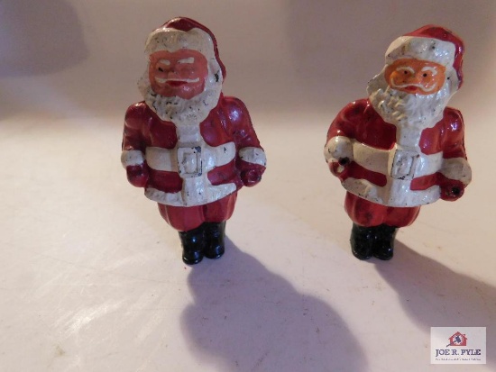 (2) Old Metal Santa Clause Made in USA Both Signed