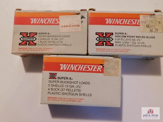 2 Box's of 5 - 10 Total Winchester Super x 12ga Buck Shot Loads and 1 Box of 5 hollow point 12ga