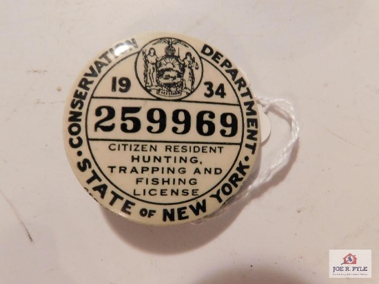 Hunting License Round Badge Type 1934 New York #259969