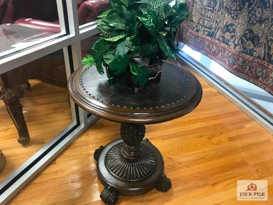 Walnut, Pedestal Side Table w/ Plant